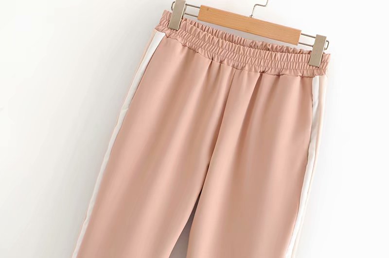 2019 Set Vrouwelijke Vintage Contrast Kleur Baseball Bomber Trui Jas Vrouwen Tops En Potlood Jogging Broek Past Tweedelige Sets
