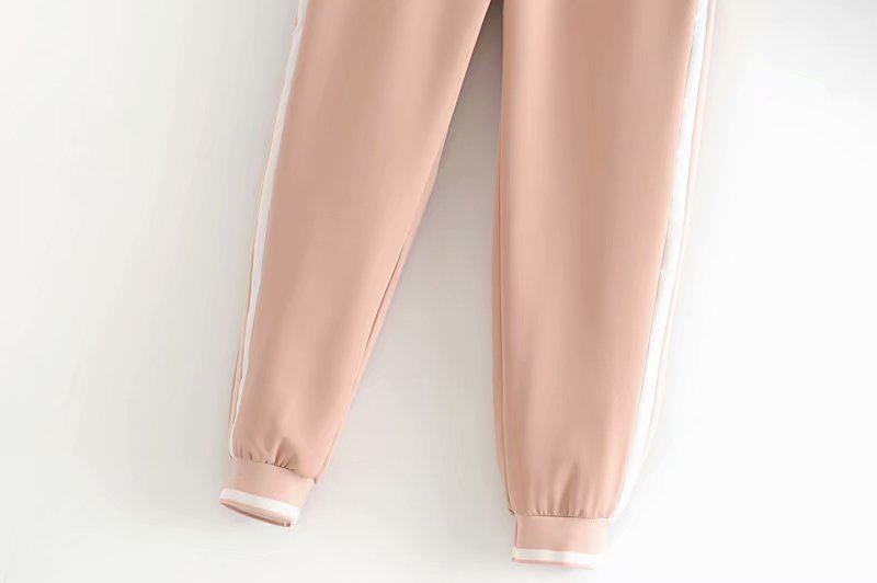 2019 Set Vrouwelijke Vintage Contrast Kleur Baseball Bomber Trui Jas Vrouwen Tops En Potlood Jogging Broek Past Tweedelige Sets