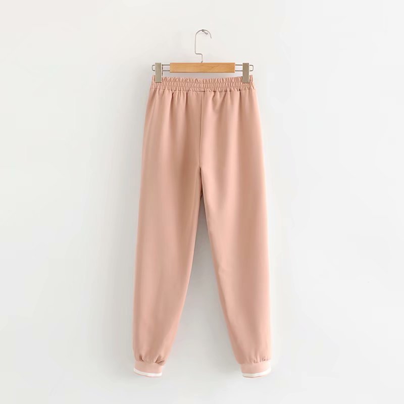 2019 Set Vrouwelijke Vintage Contrast Kleur Baseball Bomber Trui Jas Vrouwen Tops En Potlood Jogging Broek Past Tweedelige Sets