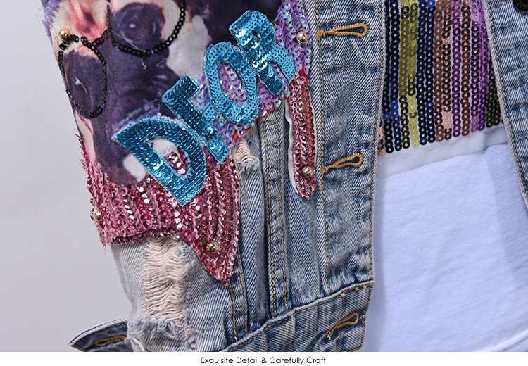 Mode Jeans Sets Denim Vest Jas Sets Vrouwen Tweedelige Set 2019 Lente Herfst Cartoon Lovertjes Jas + Gat Jeans femme