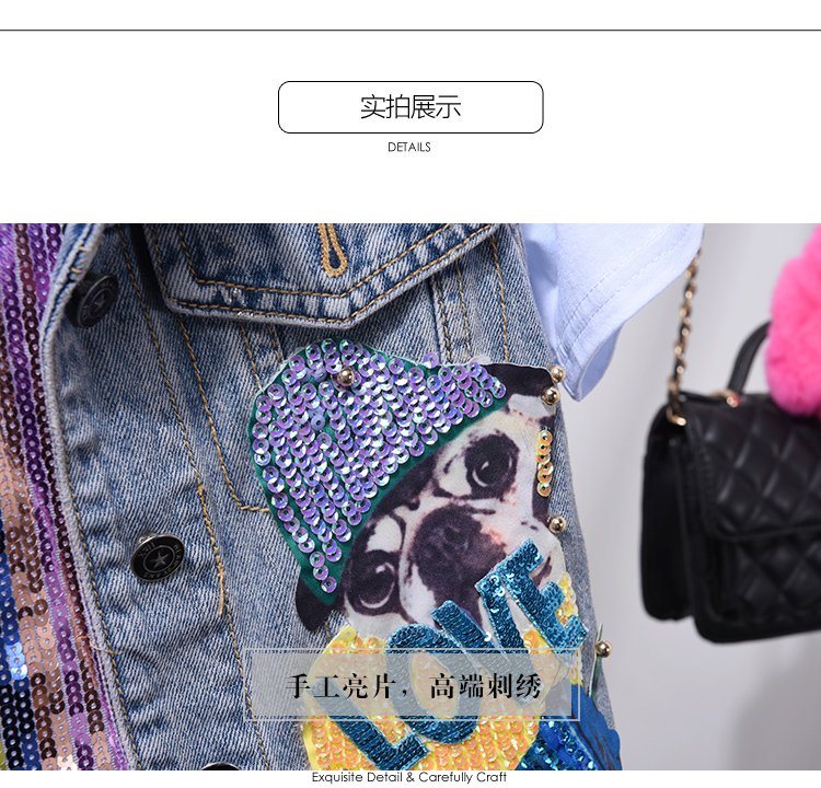Mode Jeans Sets Denim Vest Jas Sets Vrouwen Tweedelige Set 2019 Lente Herfst Cartoon Lovertjes Jas + Gat Jeans femme
