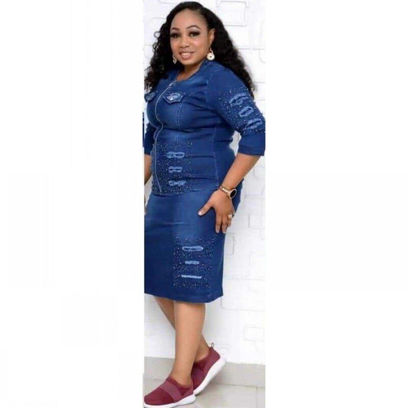 Afrikaanse Herfst Vrouwen Sets Casual Gat Jean Rok Rits Jas Tweedelige Pak O-hals 3/4 Mouwen Knielengte Streetwear Set