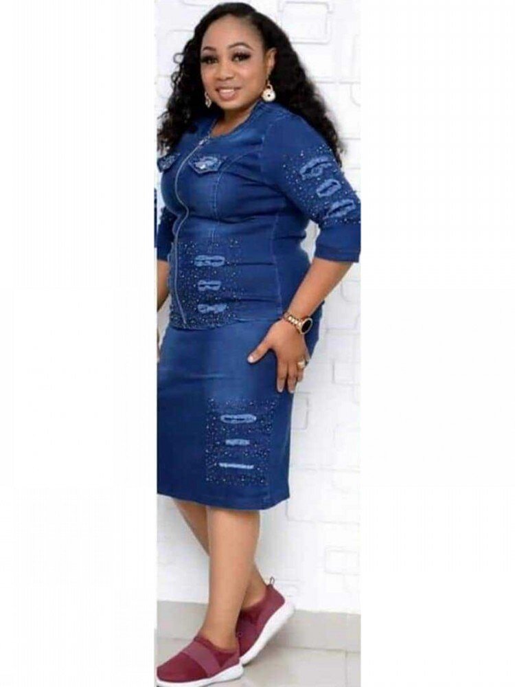 Afrikaanse Herfst Vrouwen Sets Casual Gat Jean Rok Rits Jas Tweedelige Pak O-hals 3/4 Mouwen Knielengte Streetwear Set