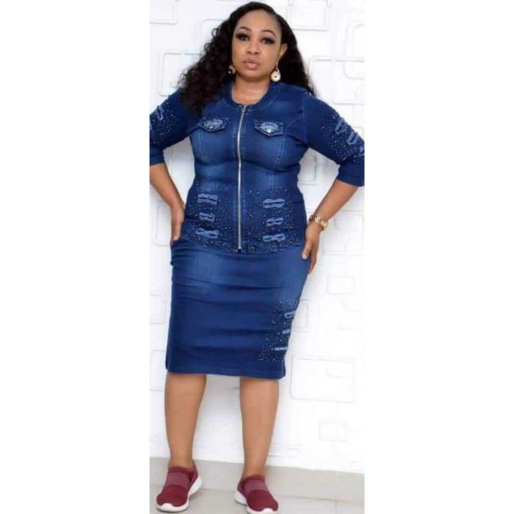 Afrikaanse Herfst Vrouwen Sets Casual Gat Jean Rok Rits Jas Tweedelige Pak O-hals 3/4 Mouwen Knielengte Streetwear Set