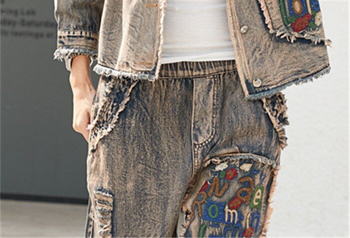 Koreaanse Dames Jeans Jassen Casual Broek Womens Denim Tweedelige Sets Lente Trainingspak Vrouw Bloemen Kleding Outfits