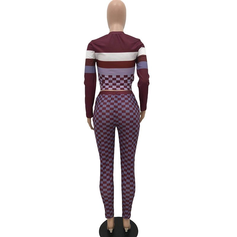 Kricesseen Casual Plaid Twee Stukken Broek Set Vrouwen Brief Top En Biker Lange Broek Past 2 Stuks Outfits Bijpassende set