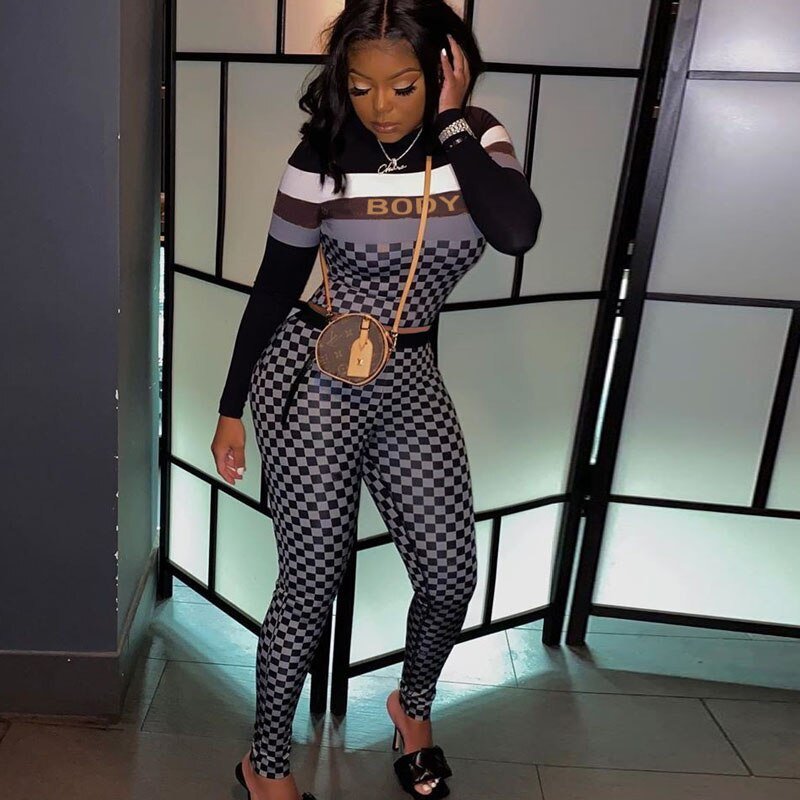 Kricesseen Casual Plaid Twee Stukken Broek Set Vrouwen Brief Top En Biker Lange Broek Past 2 Stuks Outfits Bijpassende set