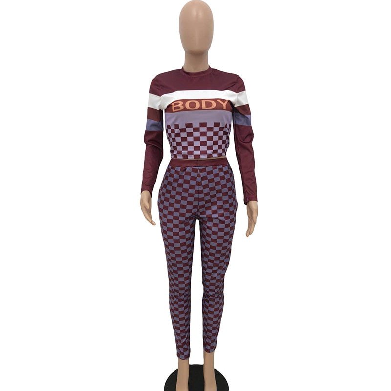 Kricesseen Casual Plaid Twee Stukken Broek Set Vrouwen Brief Top En Biker Lange Broek Past 2 Stuks Outfits Bijpassende set