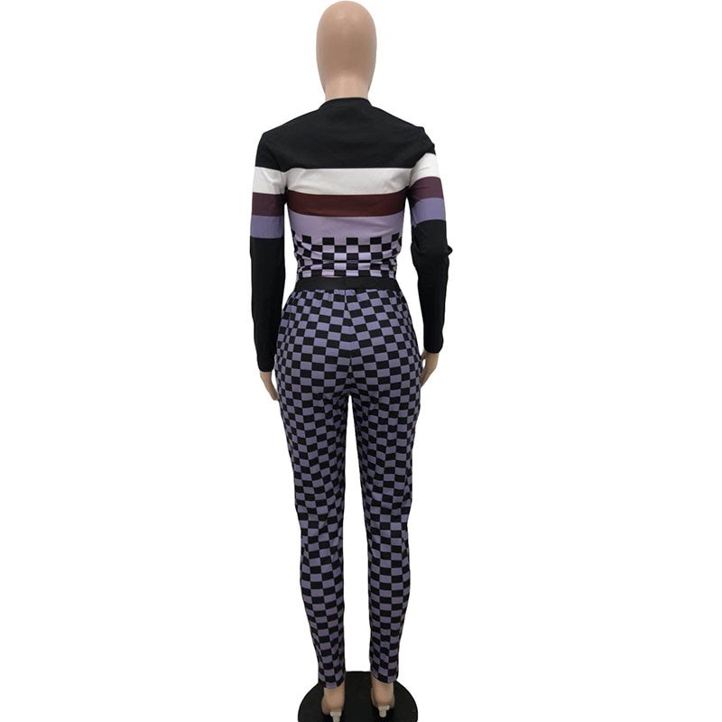 Kricesseen Casual Plaid Twee Stukken Broek Set Vrouwen Brief Top En Biker Lange Broek Past 2 Stuks Outfits Bijpassende set