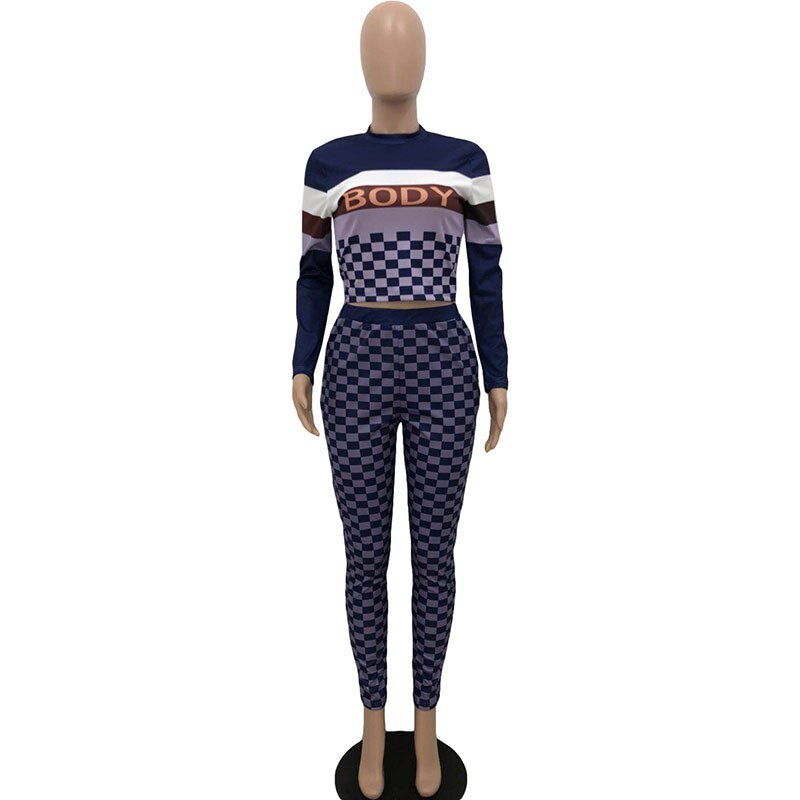 Kricesseen Casual Plaid Twee Stukken Broek Set Vrouwen Brief Top En Biker Lange Broek Past 2 Stuks Outfits Bijpassende set