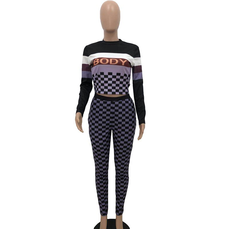 Kricesseen Casual Plaid Twee Stukken Broek Set Vrouwen Brief Top En Biker Lange Broek Past 2 Stuks Outfits Bijpassende set