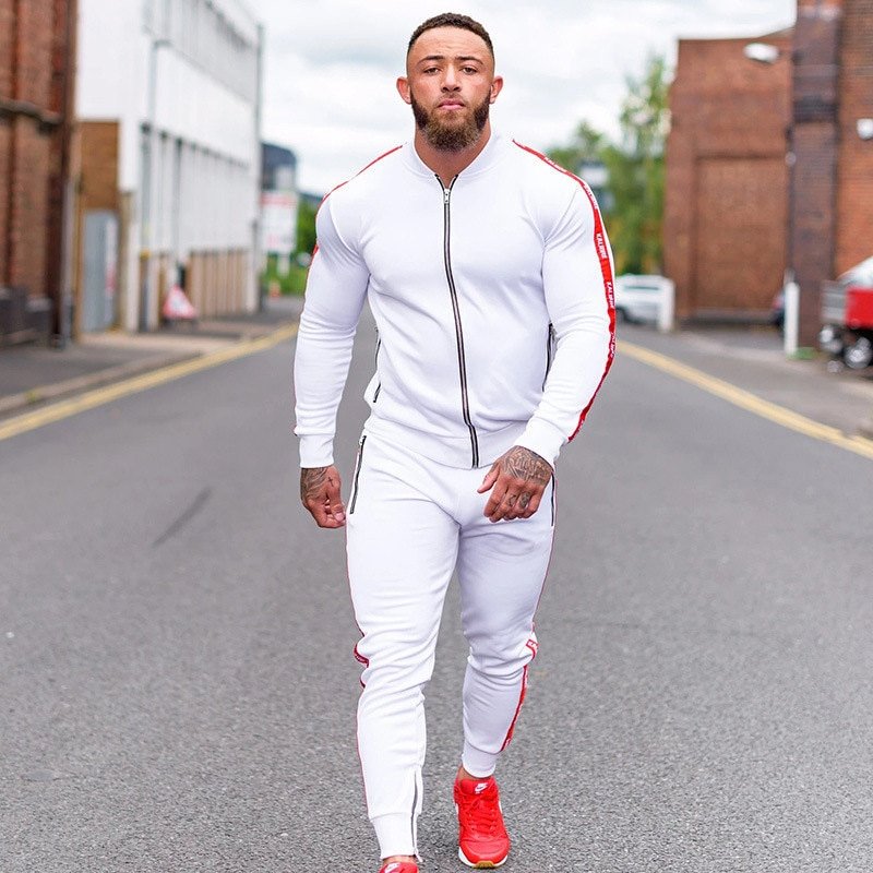 2020 Europese En Amerikaanse Ins Nieuwe Modieuze Suitsolid Kleur Rits Jas Basketbal Fitness Jogging Broek Mannen Sets