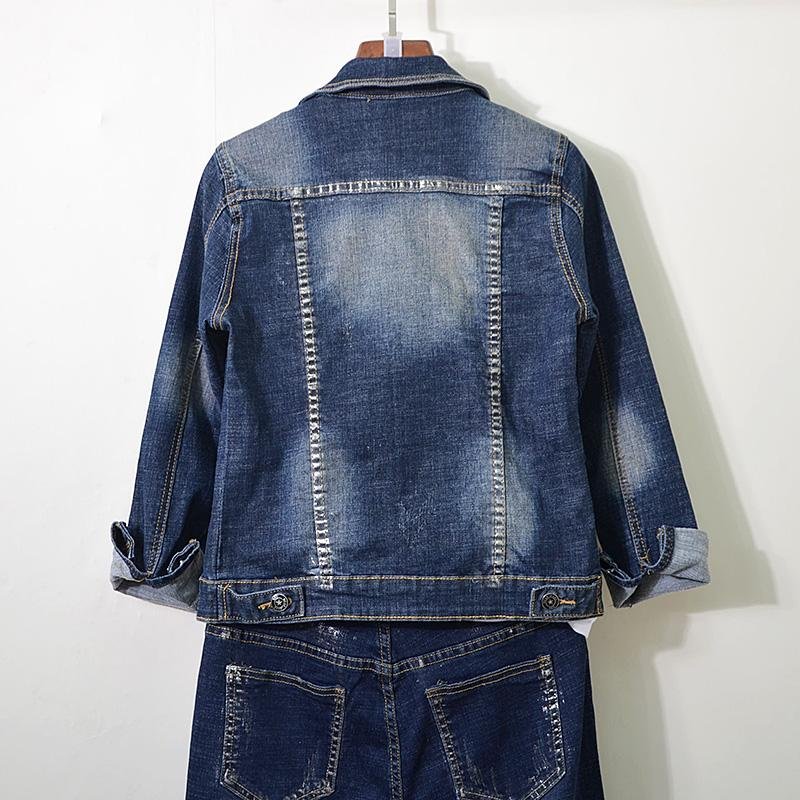 Lente Herfst Womens Sets Europese Goederen Industrial Stereo Bloem Sequin Bead Elasticiteit Jeans + Lange Mouwen Jas 2 Delige Set