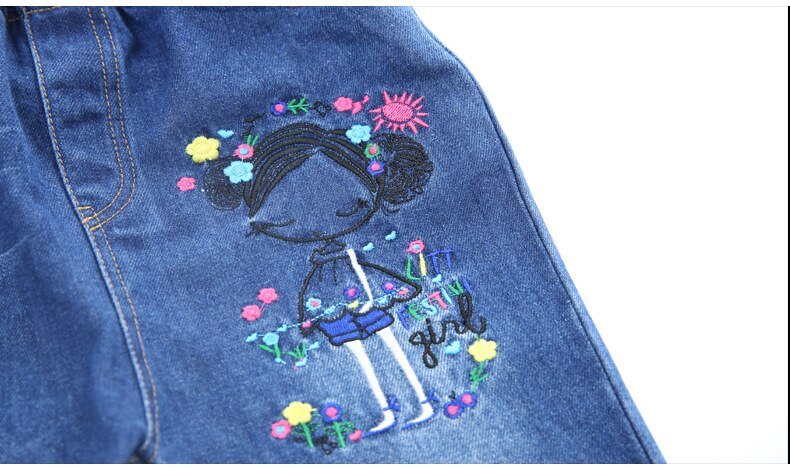 Meisjes Denim Suits Lange Mouwen Uitloper Kids Cartoon Jeans Kleding Jas Kit Jas Twee Stuk Borduurwerk Set 2020 Hot Koop nieuwe