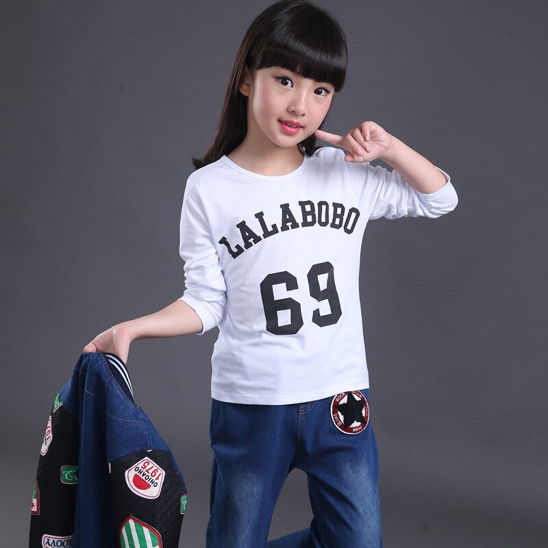 Meisjes Denim Suits Lange Mouwen Uitloper Kids Cartoon Jeans Kleding Jas Kit Jas Twee Stuk Borduurwerk Set 2020 Hot Koop nieuwe
