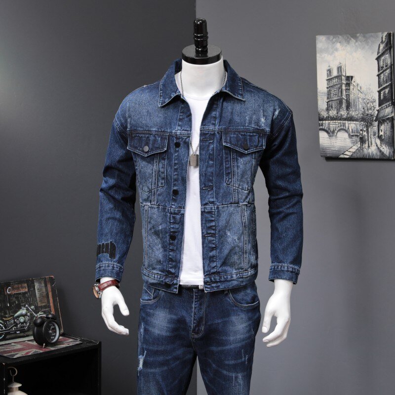 2 Mannen Nieuwe Herfst Mode Koreaanse Slim Fit Denim Jassen En Jeans Casual Tweedelige Sets Merk Kleding Suits