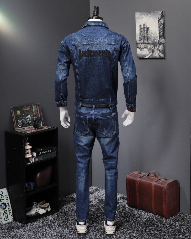 2 Mannen Nieuwe Herfst Mode Koreaanse Slim Fit Denim Jassen En Jeans Casual Tweedelige Sets Merk Kleding Suits