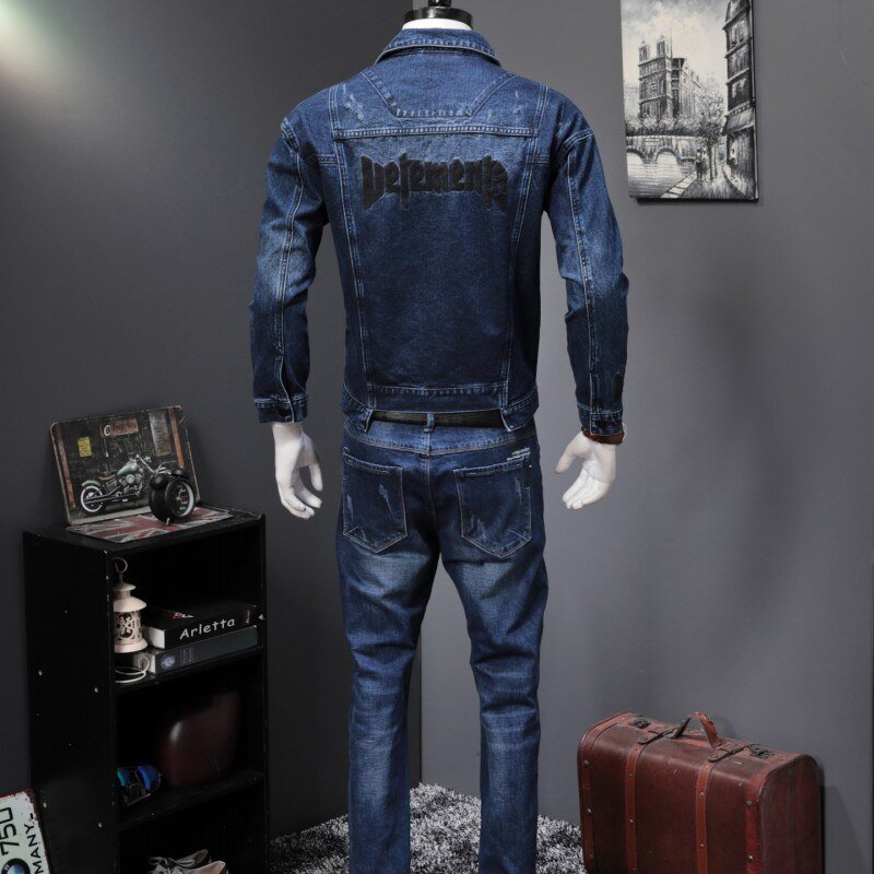 2 Mannen Nieuwe Herfst Mode Koreaanse Slim Fit Denim Jassen En Jeans Casual Tweedelige Sets Merk Kleding Suits