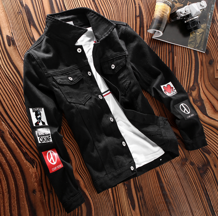 Mode Heren Gewassen Denim Jasje Jeans Broek 2 Stuks Set Applicaties Lange Mouwen Jas Casual Slim Fit Jongens Kleding S-XXXL herfst N46