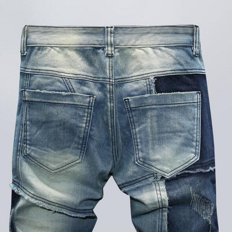 Spliced Denim Jassen En Jeans Herfst Mens Losse Denim 2 Stuks Set Lange Mouw Enkele Breasted Jassen Volledige Lengte Broek denim Set
