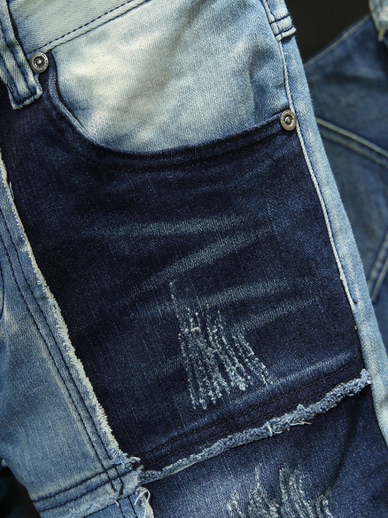 Spliced Denim Jassen En Jeans Herfst Mens Losse Denim 2 Stuks Set Lange Mouw Enkele Breasted Jassen Volledige Lengte Broek denim Set