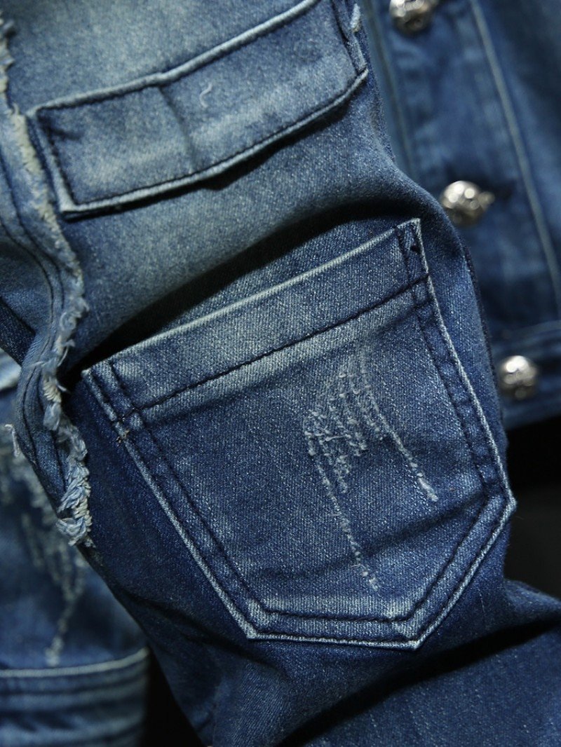 Spliced Denim Jassen En Jeans Herfst Mens Losse Denim 2 Stuks Set Lange Mouw Enkele Breasted Jassen Volledige Lengte Broek denim Set