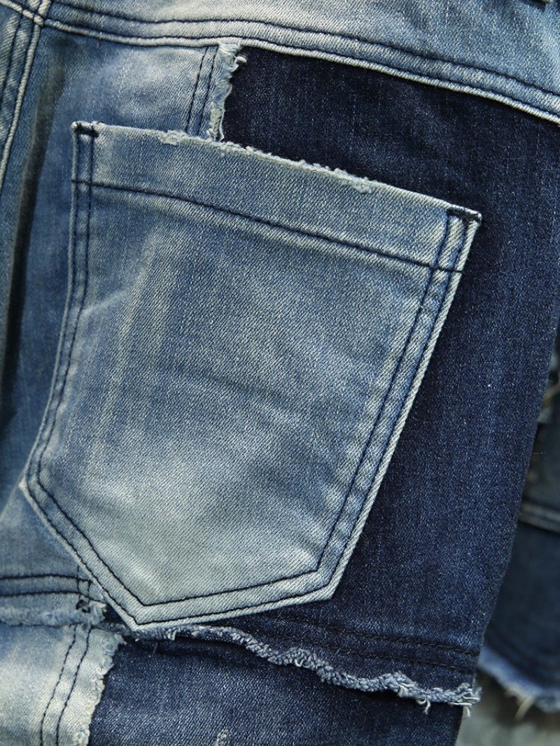 Spliced Denim Jassen En Jeans Herfst Mens Losse Denim 2 Stuks Set Lange Mouw Enkele Breasted Jassen Volledige Lengte Broek denim Set