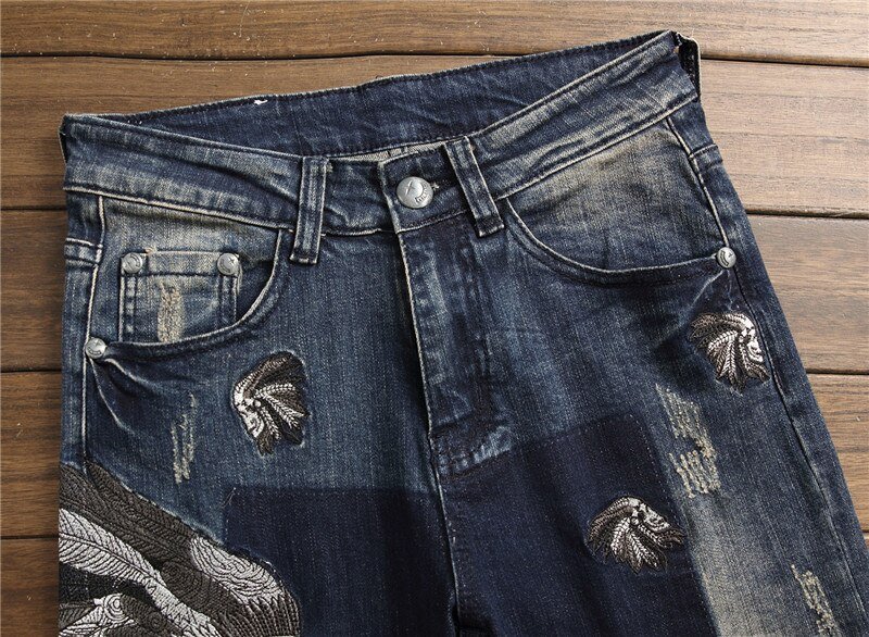 2020 Europese Stijl Mannen Sets Geborduurde Indiase Stretch Denim Blauw 2 Stuks Maching Set Jas En Gat Jeans Heren Clohing