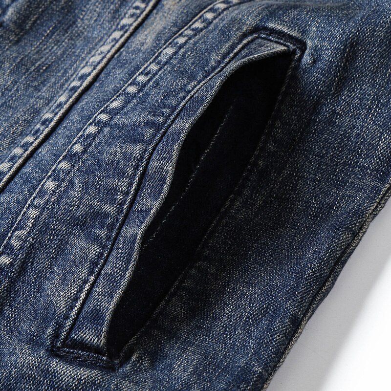 2020 Europese Stijl Mannen Sets Geborduurde Indiase Stretch Denim Blauw 2 Stuks Maching Set Jas En Gat Jeans Heren Clohing