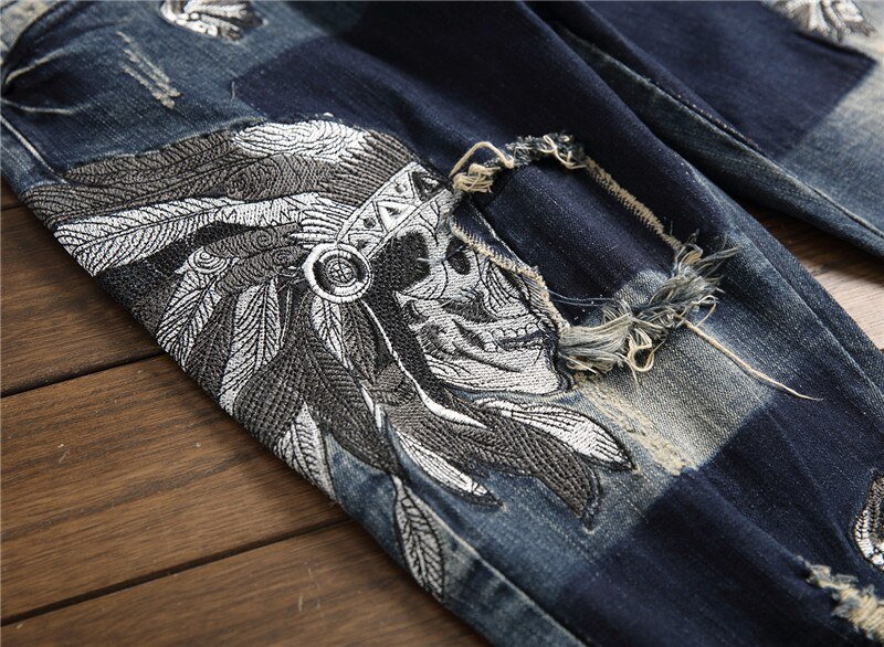 2020 Europese Stijl Mannen Sets Geborduurde Indiase Stretch Denim Blauw 2 Stuks Maching Set Jas En Gat Jeans Heren Clohing