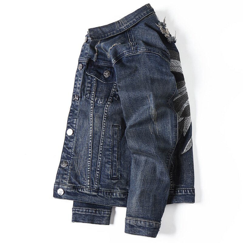 2020 Europese Stijl Mannen Sets Geborduurde Indiase Stretch Denim Blauw 2 Stuks Maching Set Jas En Gat Jeans Heren Clohing