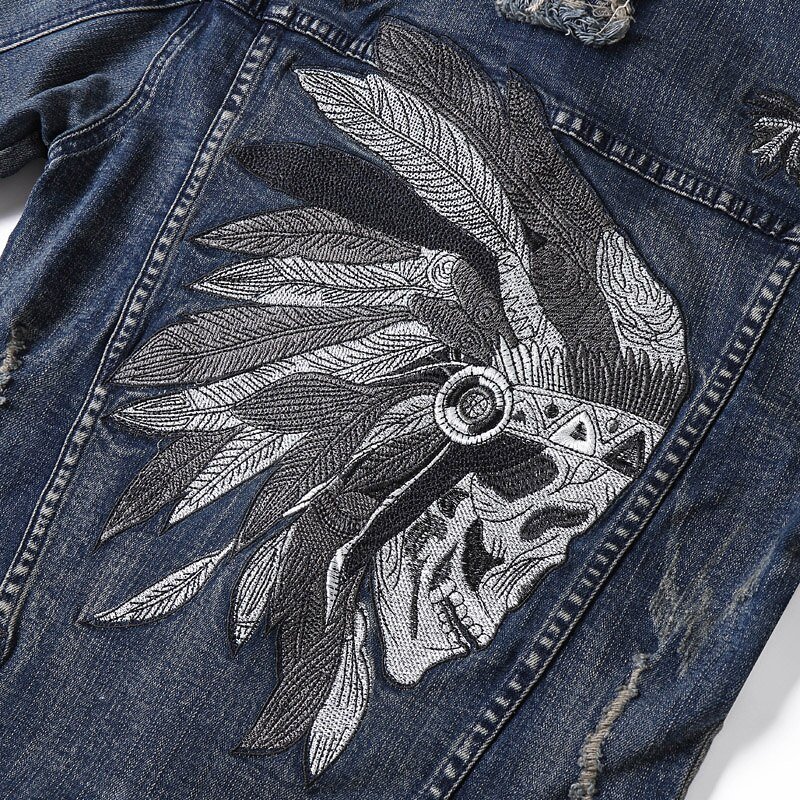 2020 Europese Stijl Mannen Sets Geborduurde Indiase Stretch Denim Blauw 2 Stuks Maching Set Jas En Gat Jeans Heren Clohing