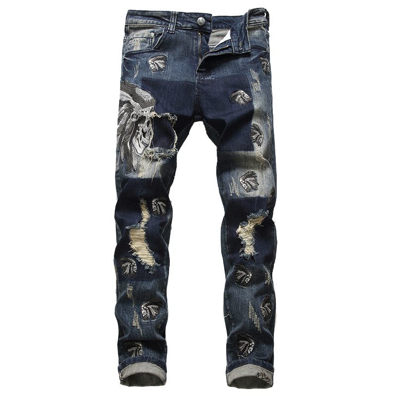 2020 Europese Stijl Mannen Sets Geborduurde Indiase Stretch Denim Blauw 2 Stuks Maching Set Jas En Gat Jeans Heren Clohing