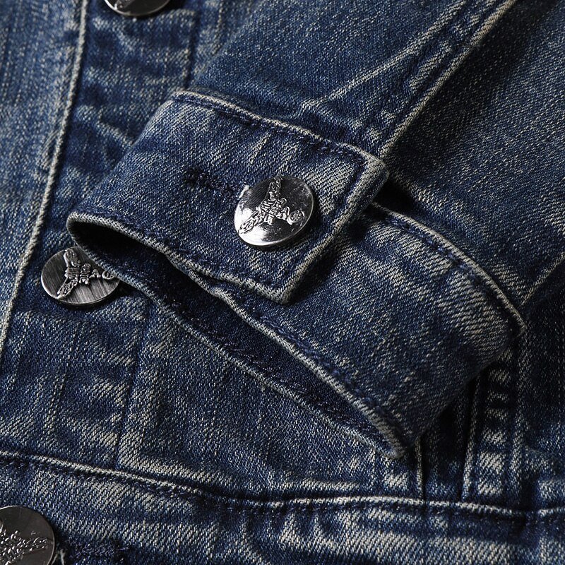 2020 Europese Stijl Mannen Sets Geborduurde Indiase Stretch Denim Blauw 2 Stuks Maching Set Jas En Gat Jeans Heren Clohing