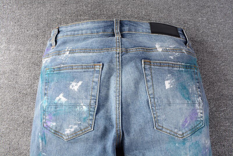 High Street Fashion Brand New Blue Heren Sets Handgeschilderde Graffiti Afdrukken Gat Slanke Denim Jas + Stretch Jeans mannelijke 2 Stuks Set