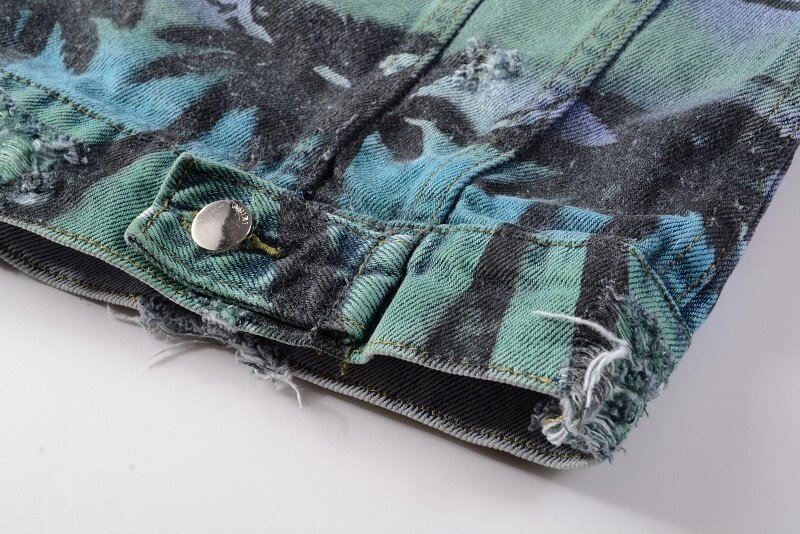 High Street Fashion Brand New Blue Heren Sets Handgeschilderde Graffiti Afdrukken Gat Slanke Denim Jas + Stretch Jeans mannelijke 2 Stuks Set