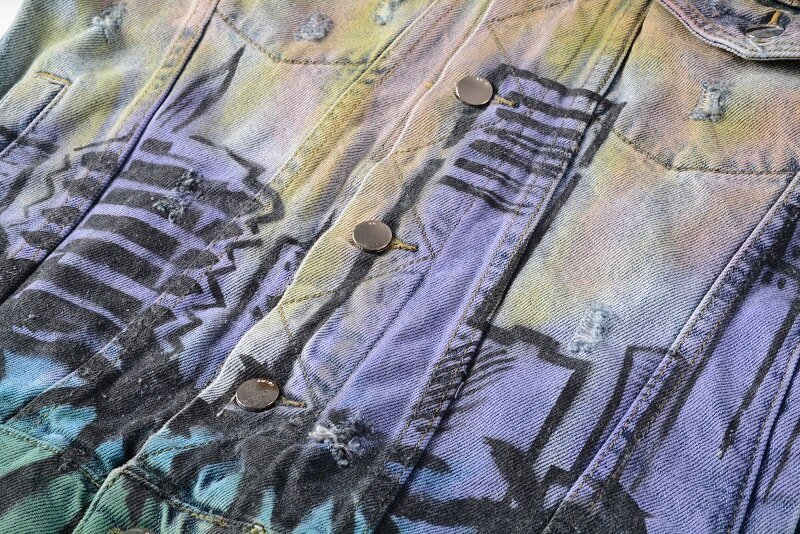 High Street Fashion Brand New Blue Heren Sets Handgeschilderde Graffiti Afdrukken Gat Slanke Denim Jas + Stretch Jeans mannelijke 2 Stuks Set