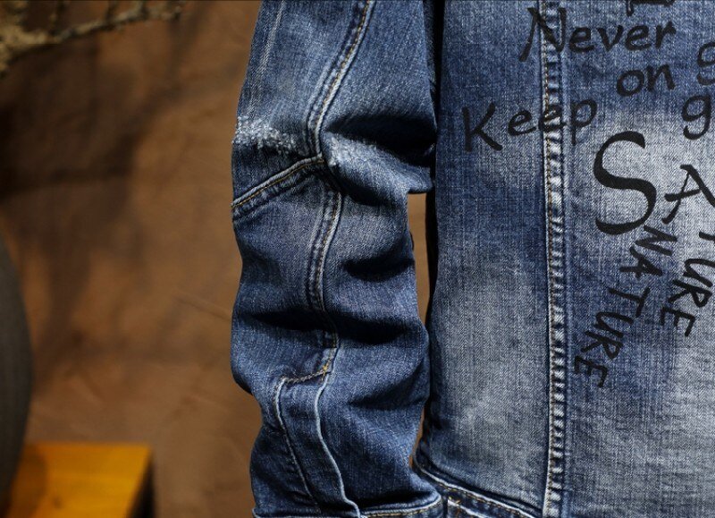 Fashion Slim Fit Graffiti Denim Jas Jas Mannen Verontruste Skinny Jeans Broek Persoonlijkheid Motorfiets Mens Denim Tweedelige Set