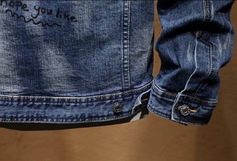 Fashion Slim Fit Graffiti Denim Jas Jas Mannen Verontruste Skinny Jeans Broek Persoonlijkheid Motorfiets Mens Denim Tweedelige Set