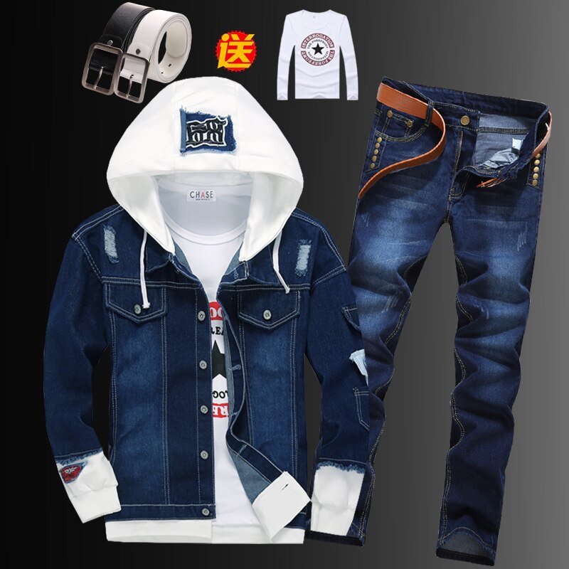 Heren Capuchon Denim Jas Potlood Broek 2 Stuks Set Korte Jongens Jassen Jeans Broek Voor Lente Herfst Kleding c78 Heren Capuchon Denim Jas Potlood Broek 2 Stuks Set Korte Jongens Jassen Jeans Broek Voor Lente Herfst Kleding c78