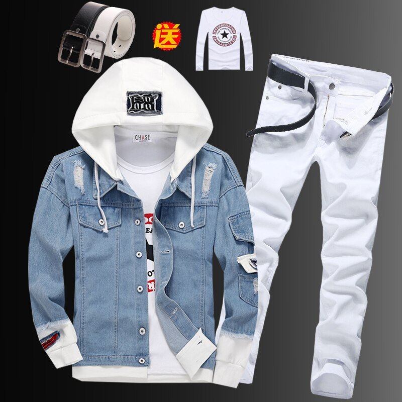 Heren Capuchon Denim Jas Potlood Broek 2 Stuks Set Korte Jongens Jassen Jeans Broek Voor Lente Herfst Kleding c78 Heren Capuchon Denim Jas Potlood Broek 2 Stuks Set Korte Jongens Jassen Jeans Broek Voor Lente Herfst Kleding c78