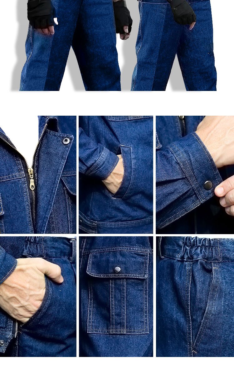 Katoen Denim Mens Jas Jeans Broek 2 stuks Set Werkkleding Elektrische lassen Herfst Winter Dikke Jas Broek Anti-brandwonden blauw L4