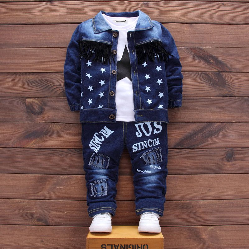 Kinderkleding Herfst Winter Jongens Sport Pak Baby Jongens Kleding Jongens Sets Kinderen Kleding Denim Jas + T-shirt + Jeans 3Pcs Outfits