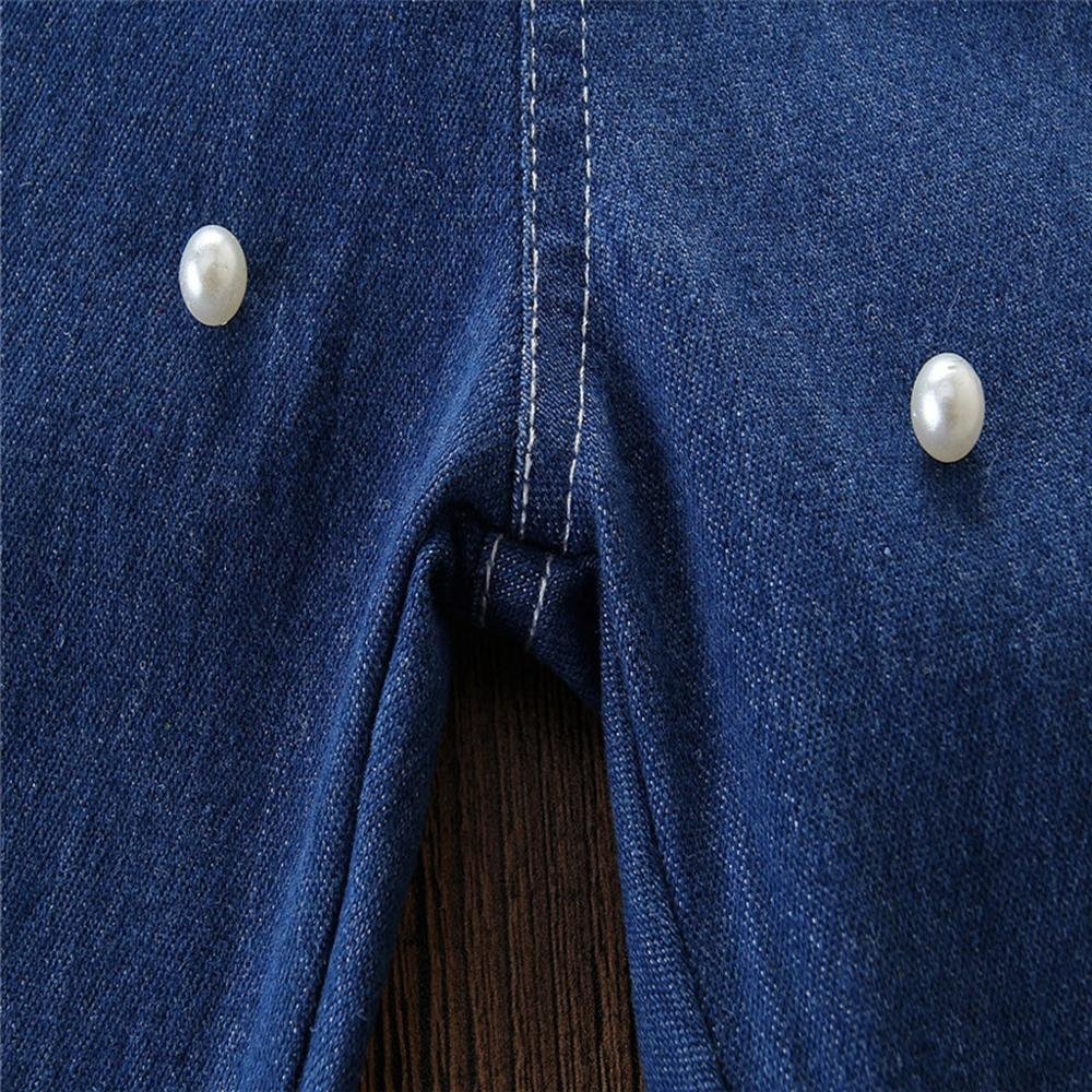 Mode Peuter Kinderen Baby Meisjes Solid Korte Mouw T-shirt Tops + Parel Denim Broek Jeans Set Meisjes Outfits Popeline Kleding Mode Peuter Kinderen Baby Meisjes Solid Korte Mouw T-shirt Tops + Parel Denim Broek Jeans Set Meisjes Outfits Popeline Kleding