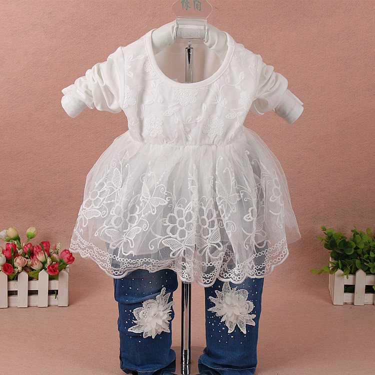 Nieuwe 2017 lente meisjes bloem denim jas + t-shirt + broek kleding sets 3pcs kids kleding sets meisjes herfst casual pak kids jeans