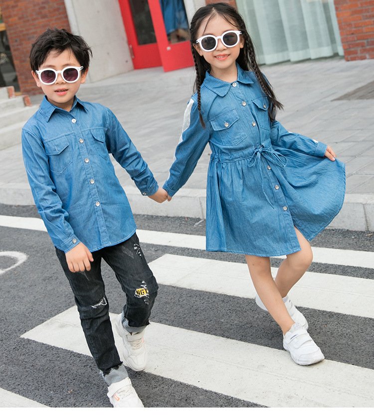 2020 Koreaanse Casual Styel Moeder Dochter Jeans Jurk Familie Bijpassende Denim Shirts Blouse Jassen Vader Moeder Zoon Outfits