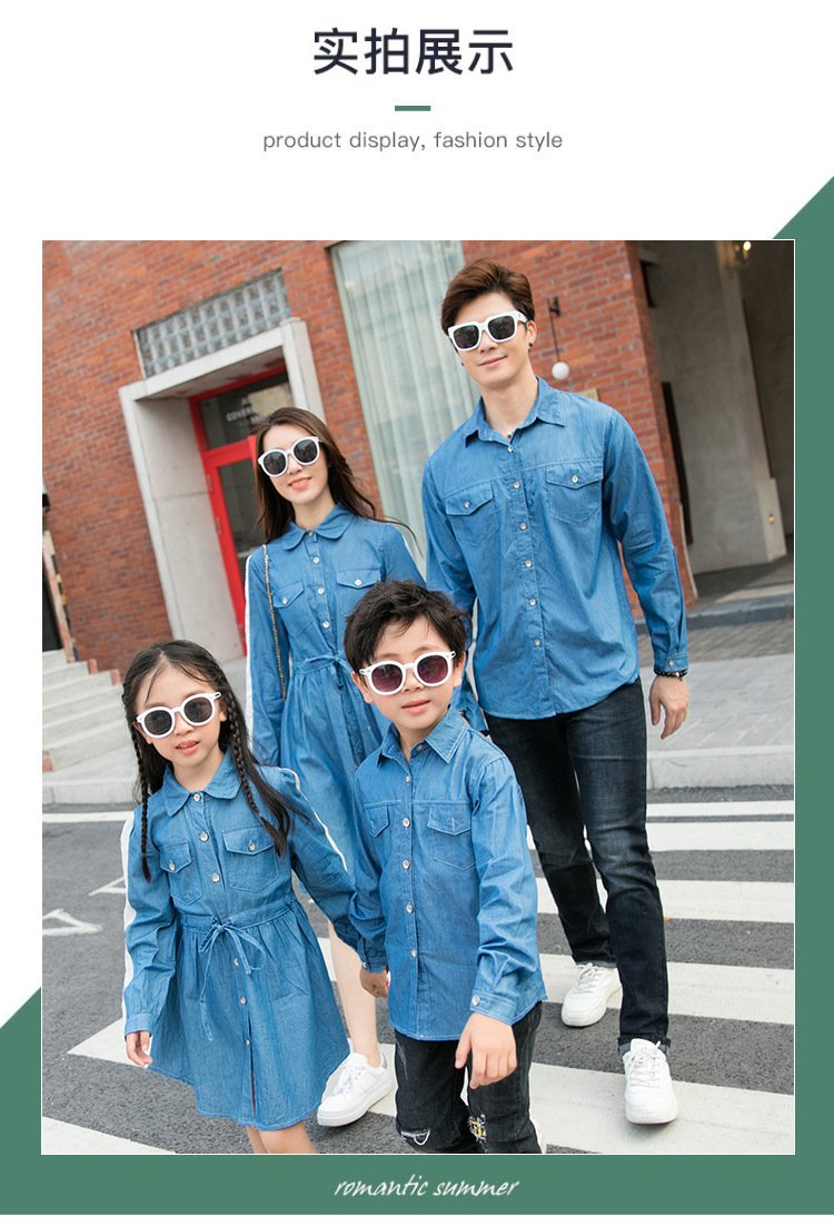 2020 Koreaanse Casual Styel Moeder Dochter Jeans Jurk Familie Bijpassende Denim Shirts Blouse Jassen Vader Moeder Zoon Outfits