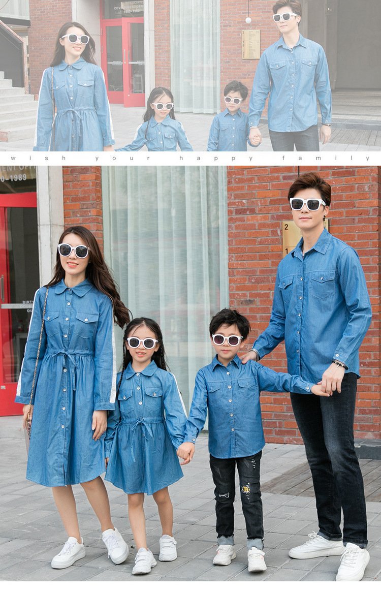 2020 Koreaanse Casual Styel Moeder Dochter Jeans Jurk Familie Bijpassende Denim Shirts Blouse Jassen Vader Moeder Zoon Outfits