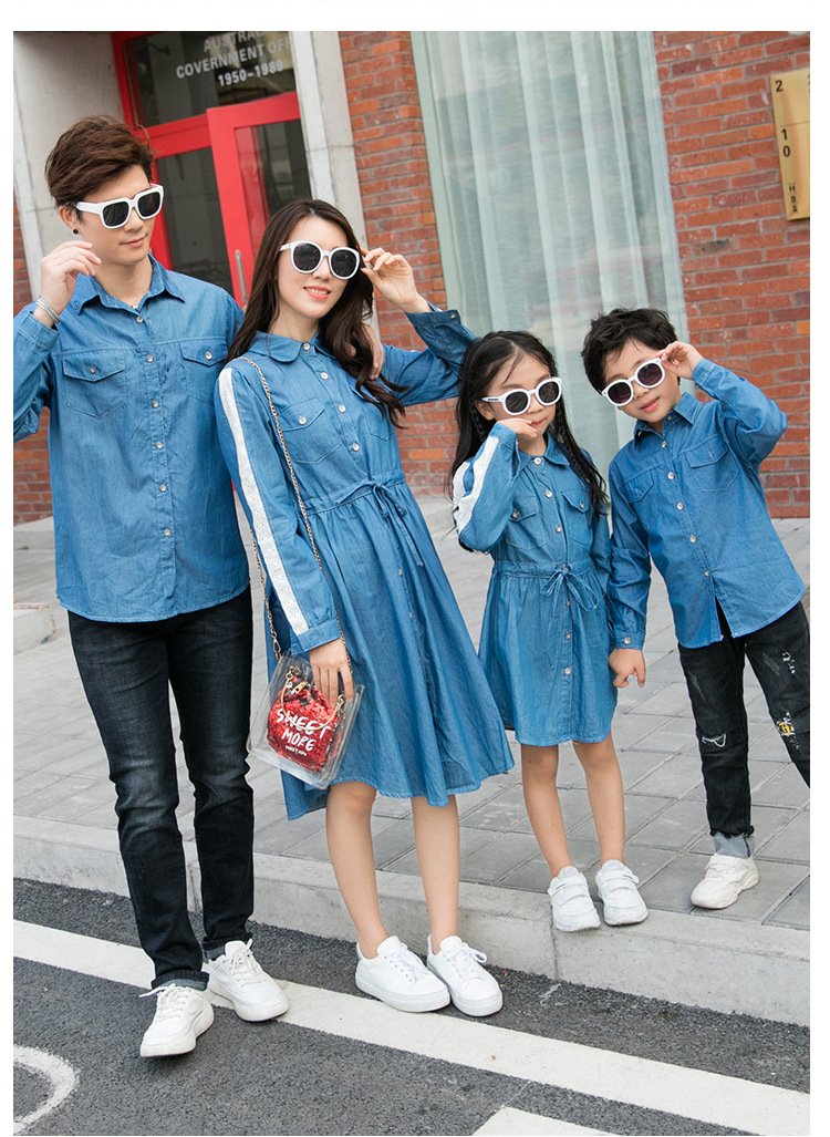 2020 Koreaanse Casual Styel Moeder Dochter Jeans Jurk Familie Bijpassende Denim Shirts Blouse Jassen Vader Moeder Zoon Outfits