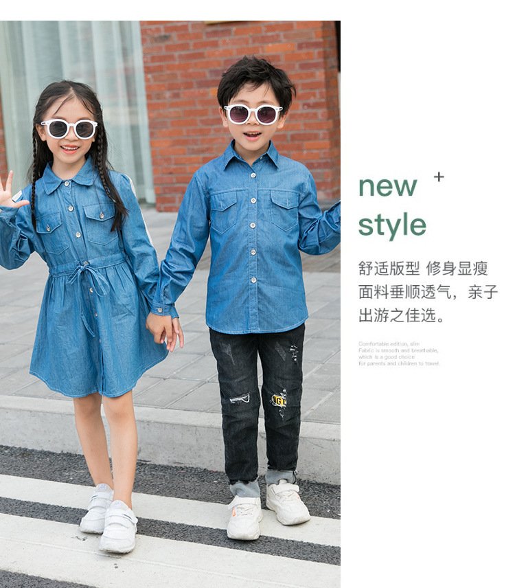 2020 Koreaanse Casual Styel Moeder Dochter Jeans Jurk Familie Bijpassende Denim Shirts Blouse Jassen Vader Moeder Zoon Outfits